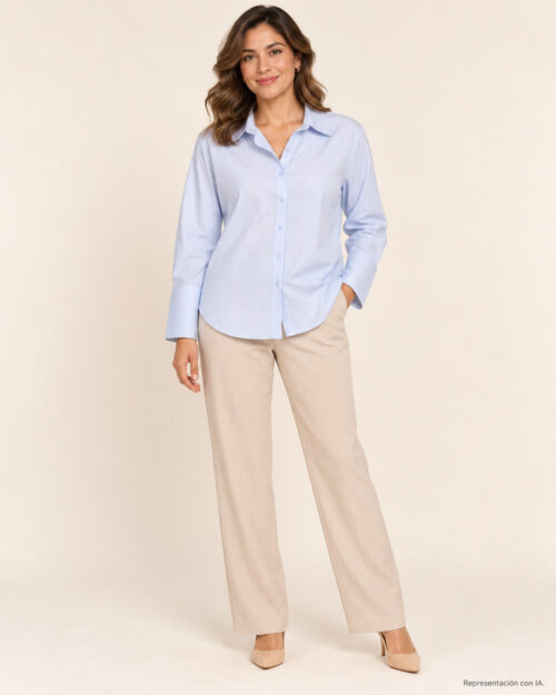 Camisa de manga larga a rayas con botones y puños anchos free for all - talla L