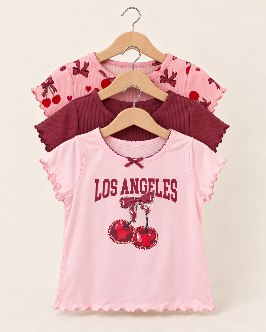 Paquete infantil de tres blusas: Los Angeles, borgoña y cerezas btween - talla 8 - Imagen 2