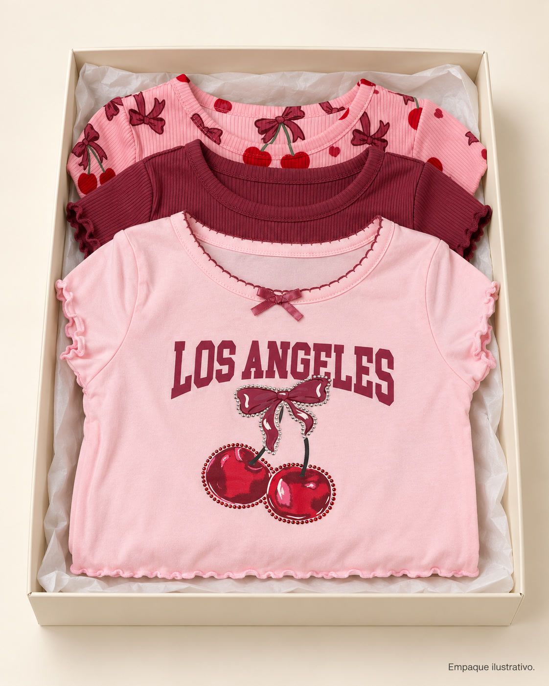 Paquete infantil de tres blusas: Los Angeles, borgoña y cerezas btween - talla 8 - Imagen 4