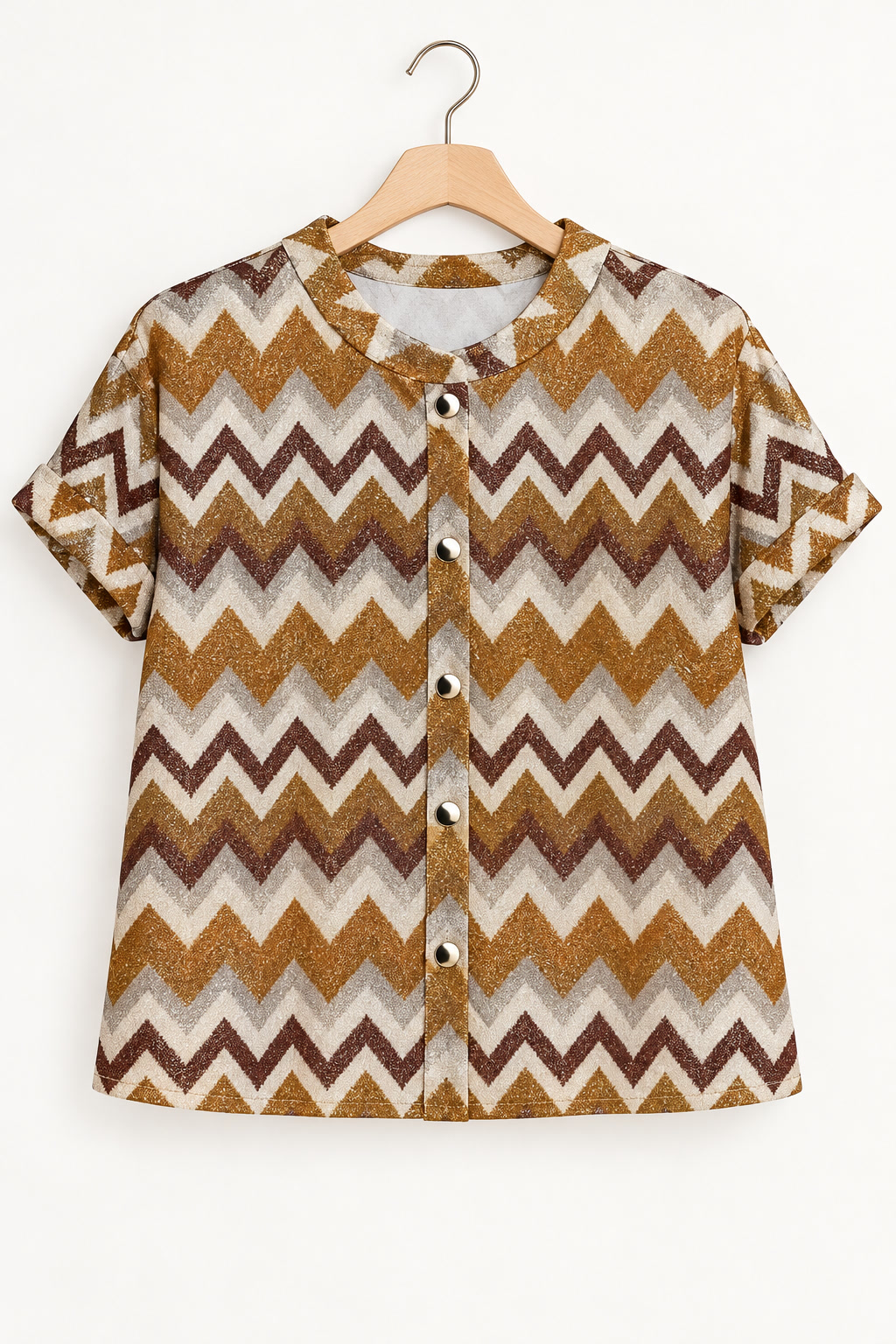 Blusa de manga corta con botones y zigzag brillante Rylee Moon - talla L - Imagen 2