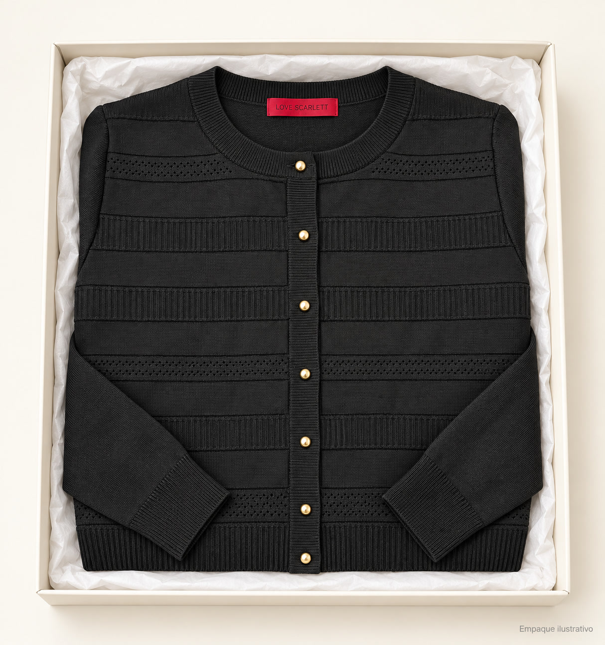Cárdigan de manga larga con franjas caladas y botones dorados Love Scarlett - talla M - Imagen 4