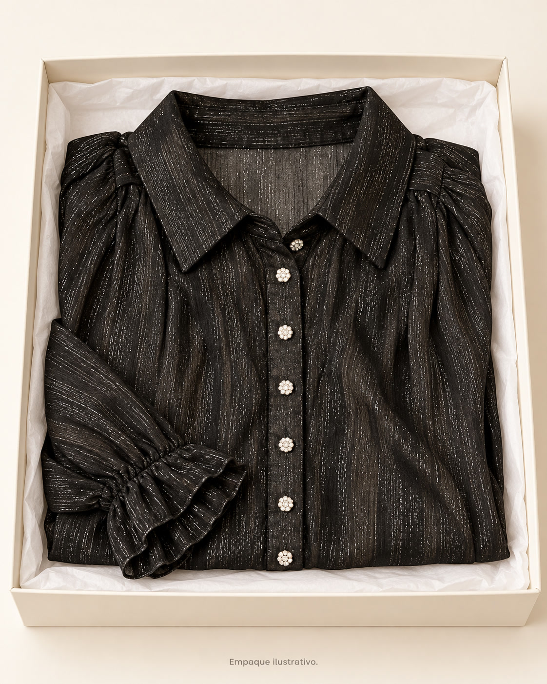 Blusa de manga larga con brillo y botones tipo joya Bobeau - talla XS - Imagen 4
