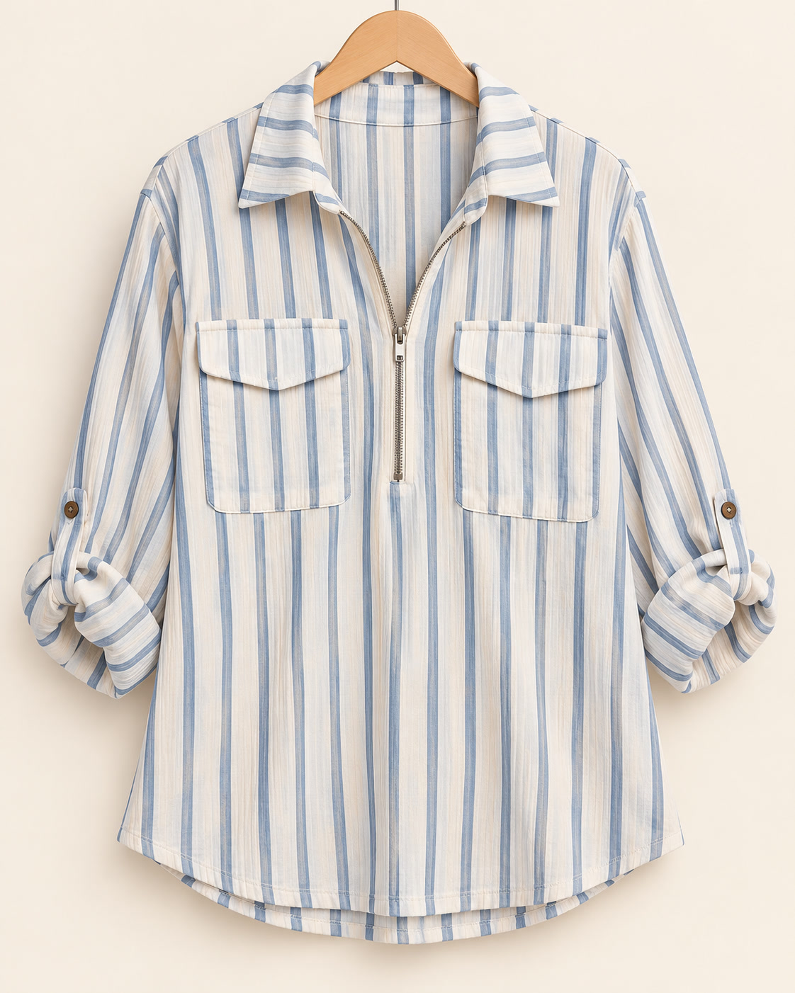 Blusa a rayas con medio cierre y bolsillos con tapa CURE - talla L - Imagen 2