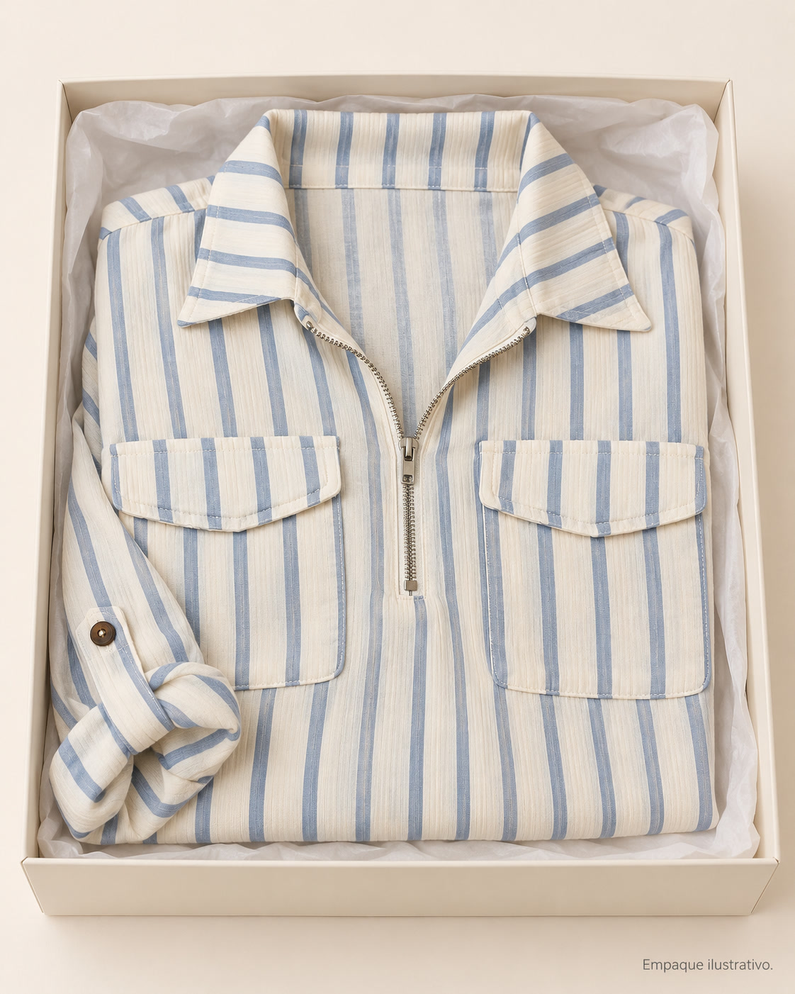 Blusa a rayas con medio cierre y bolsillos con tapa CURE - talla L - Imagen 4