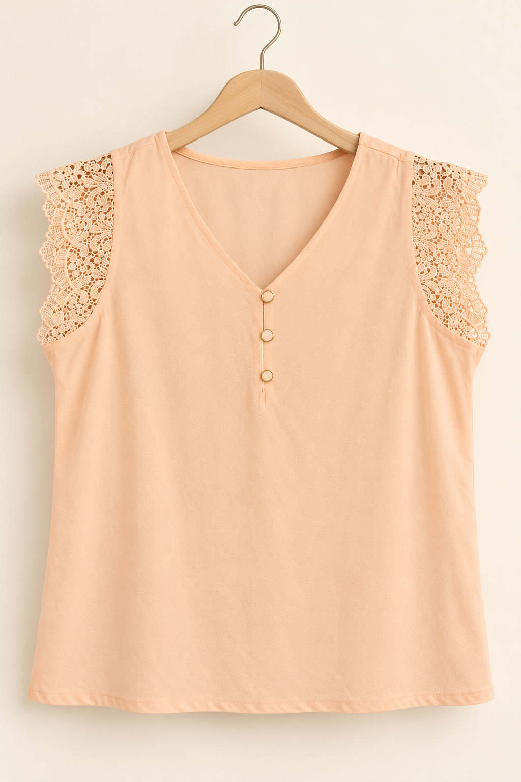 Blusa cuello V con botones y mangas de encaje Rio & Rian - talla M - Imagen 2