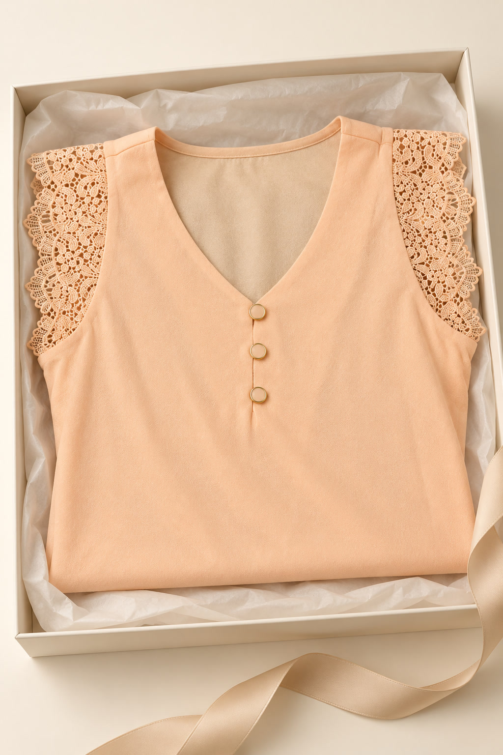 Blusa cuello V con botones y mangas de encaje Rio & Rian - talla M - Imagen 4
