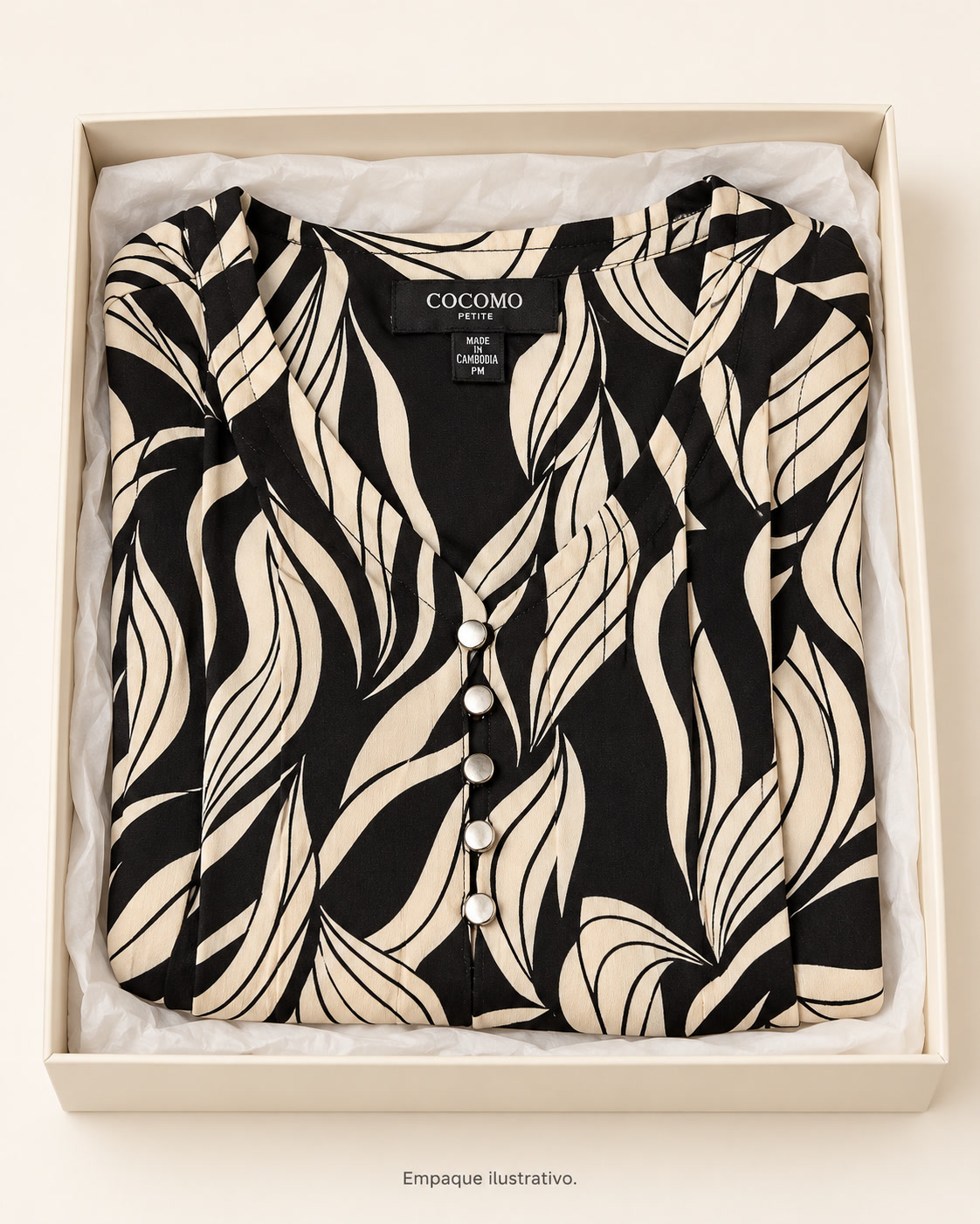 Blusa estampada de escote abierto con botones y mangas fruncidas Cocomo - talla PM - Imagen 4