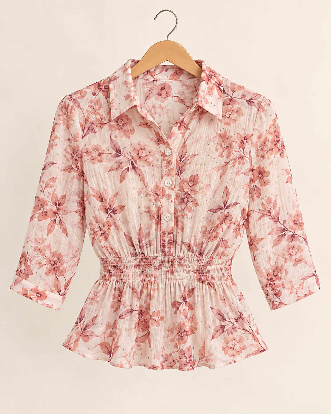 Blusa floral con cuello camisero, cintura fruncida y pedrería Alex & Parker - talla S/P/CH - Imagen 2