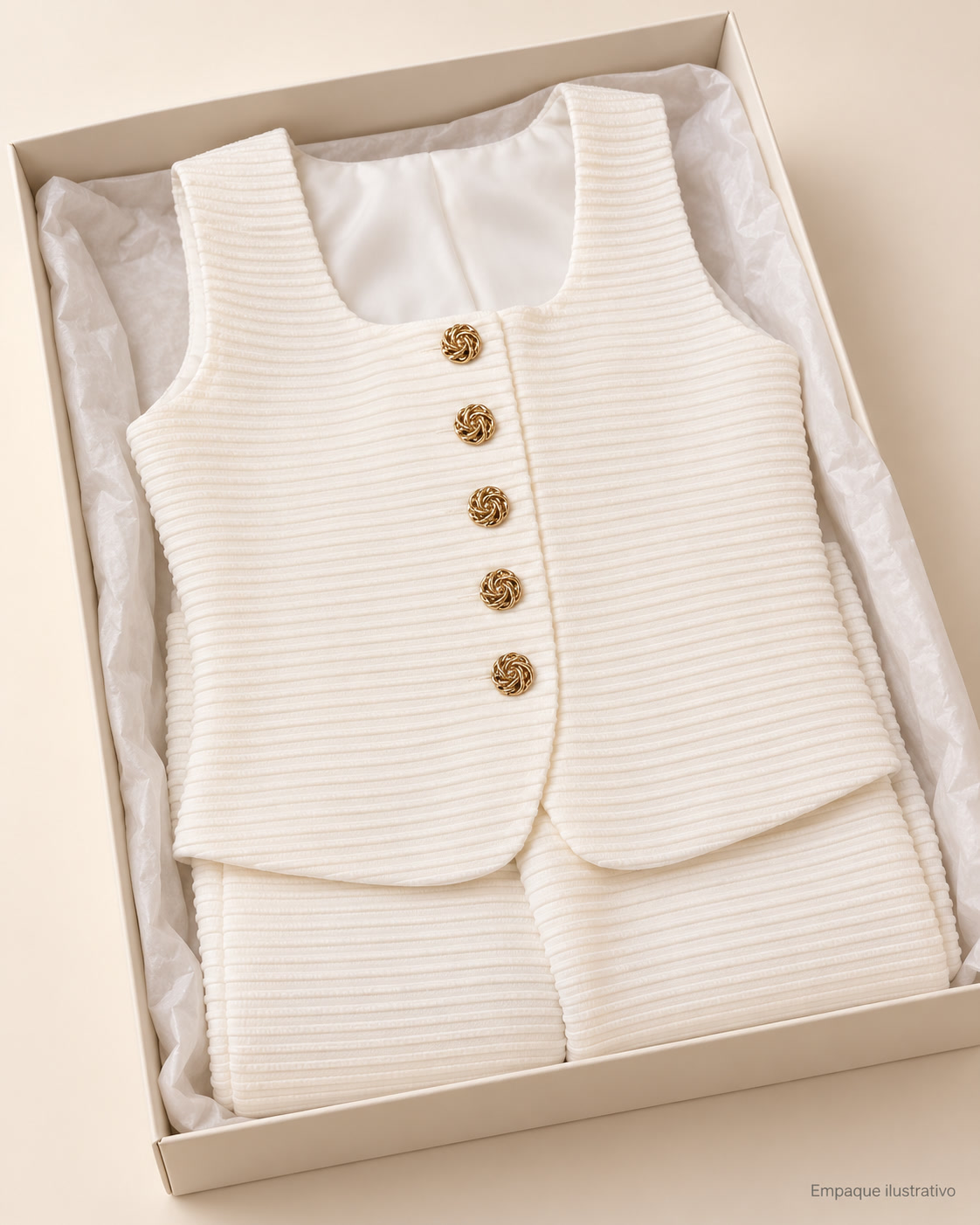Conjunto texturizado de chaleco de cinco botones dorados y pantalón Alice Blue - talla S - Imagen 4