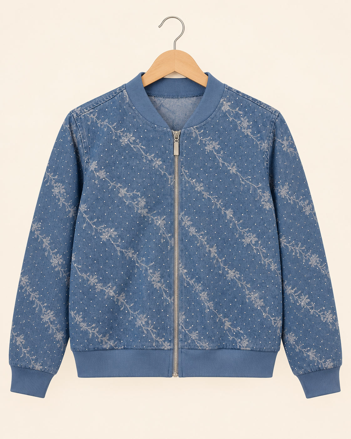 Chaqueta con cierre, motivos florales y pedrería Alice Blue - talla L - Imagen 2