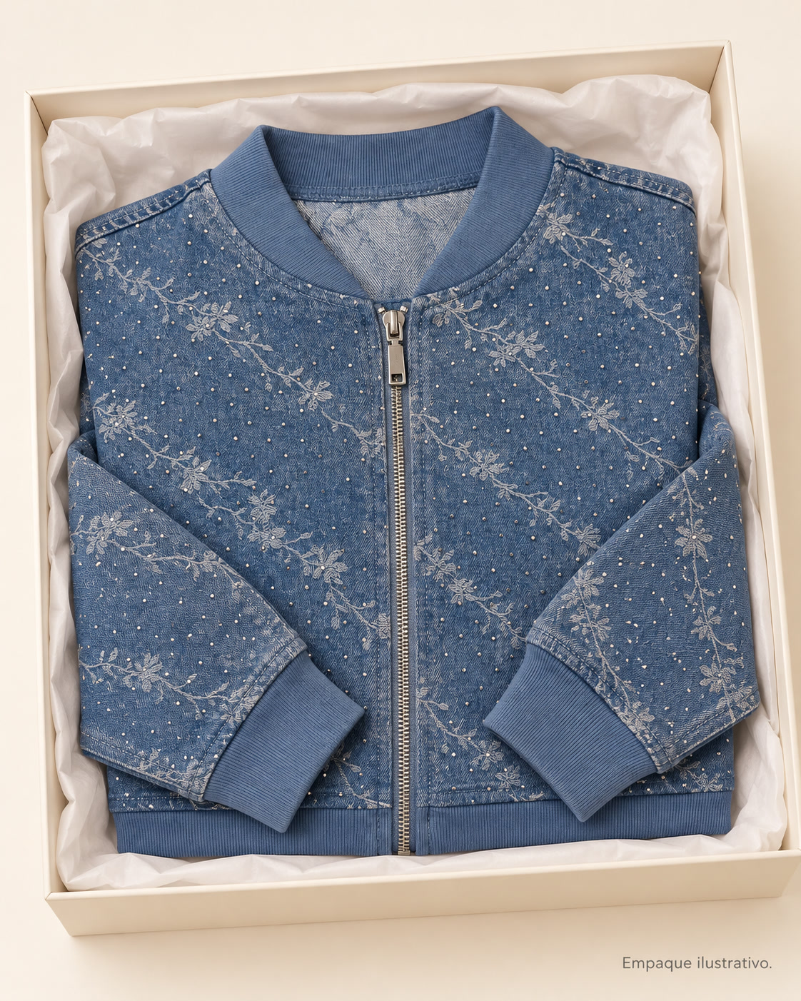 Chaqueta con cierre, motivos florales y pedrería Alice Blue - talla L - Imagen 4
